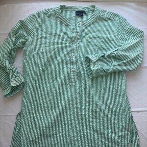 Madison Mathews Green White Seersucker Cotton Tunic CoverUp Button Down Size L